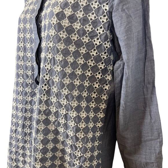 Ann Taylor Loft Softened Shirt Eyelet Embroidered Long Sleeve Button Up Top sz M - Picture 9 of 16